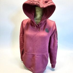 Carhartt Hoodie Women's Medium Pink Relaxed Fit Midweight Logo Sleeve